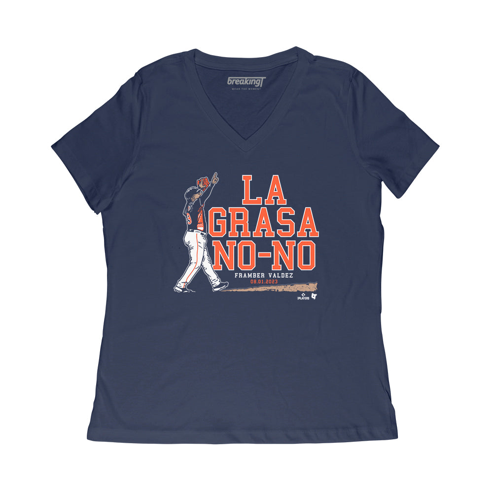 Framber VALDEZ: La Grasa No-No, Women's V-Neck T-Shirt / Medium - MLB - Sports Fan Gear | breakingt