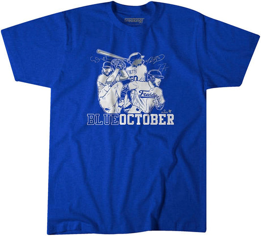 Blue October LA Baseball - Betts, Freeman, Kershaw - MLBPA - BreakingT