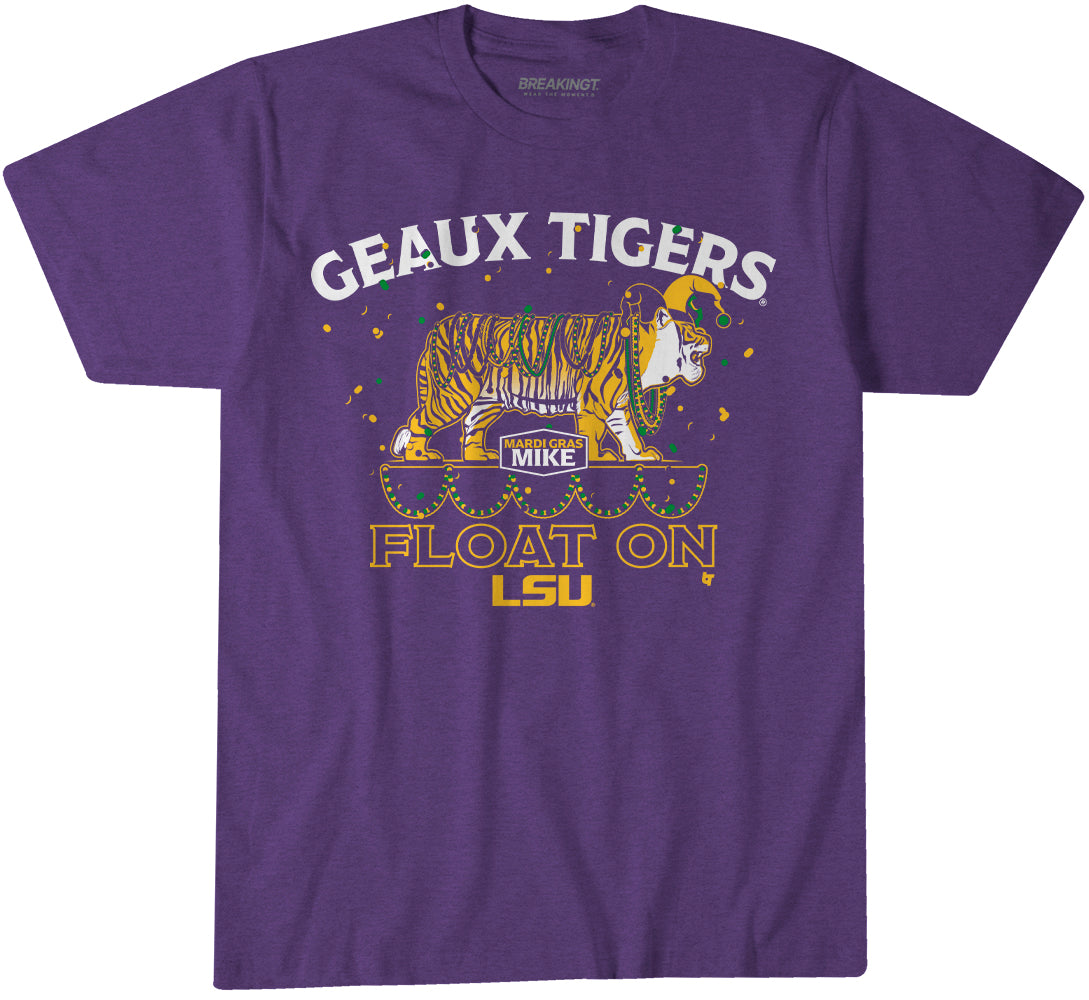 lsu fan gear LSU Tigers: Mardi Gras Mike Float, Adult T-Shirt / Purple / XL - LSU Tigers-College All Sports - Purple - Sports Fan Gear