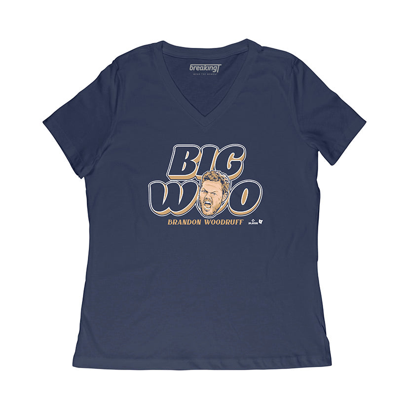 Brandon Woodruff: Big Woo, Women's V-Neck T-Shirt / Extra Large - MLB - Sports Fan Gear | breakingt