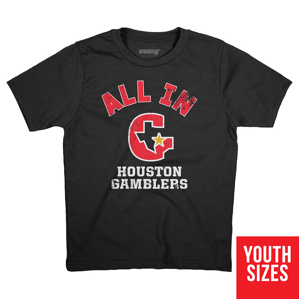 Houston Gamblers: All in, Youth T-Shirt / Large - Pro Football - Sports Fan Gear | BreakingT