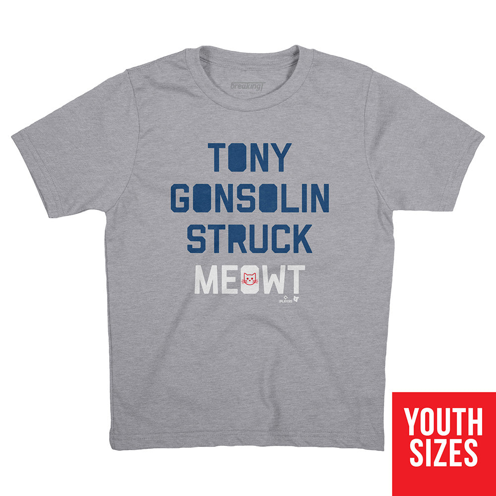 Tony Gonsolin Struck Meowt, Youth T-Shirt / Large - MLB - Sports Fan Gear | breakingt