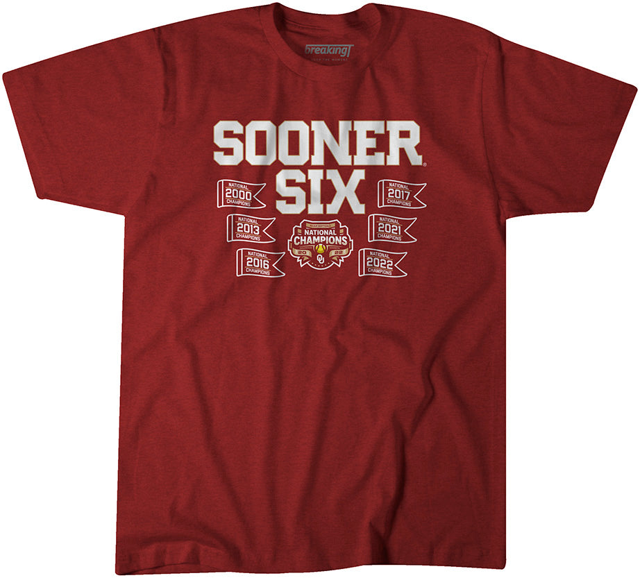 Oklahoma Softball Sooner Six Championship Shirt -OU Licensed-BreakingT