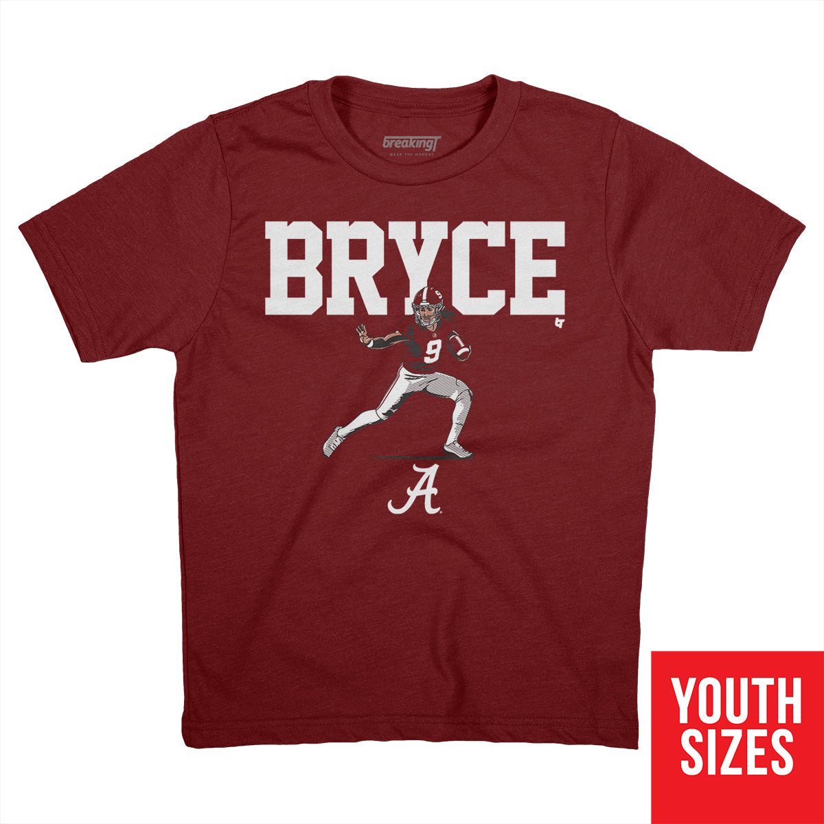 BreakingT Alabama Crimson Tide Bryce Young #9 Crimson Football T