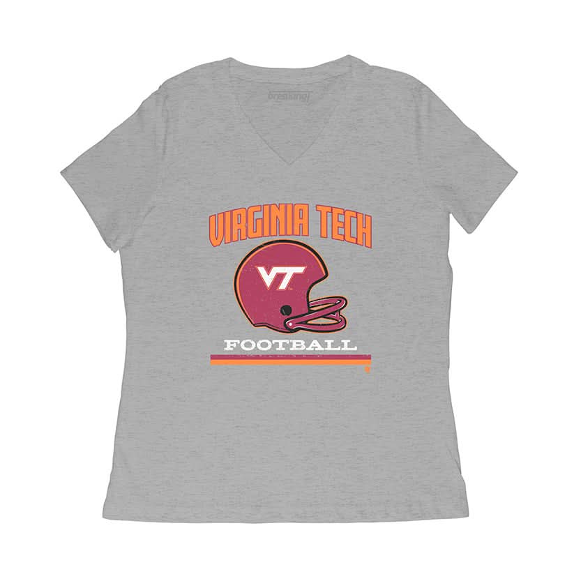 Virginia Tech: Vintage Football Helmet, Women's V-Neck T-Shirt / Extra Large - Virginia Tech Hokies-College Football - Sports Fan Gear Virginia Tech: Vintage Football Helmet, Women's V-Neck T-Shirt / Extra Large - Virginia Tech Hokies-College Football - Sports Fan Gear