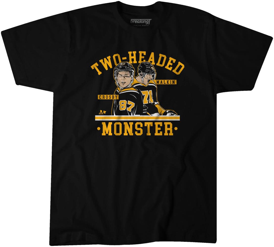 3 headed monsters jersey Sidney Crosby & Evgeni Malkin 2-Headed Monster Shirt -NHLPA- BreakingT