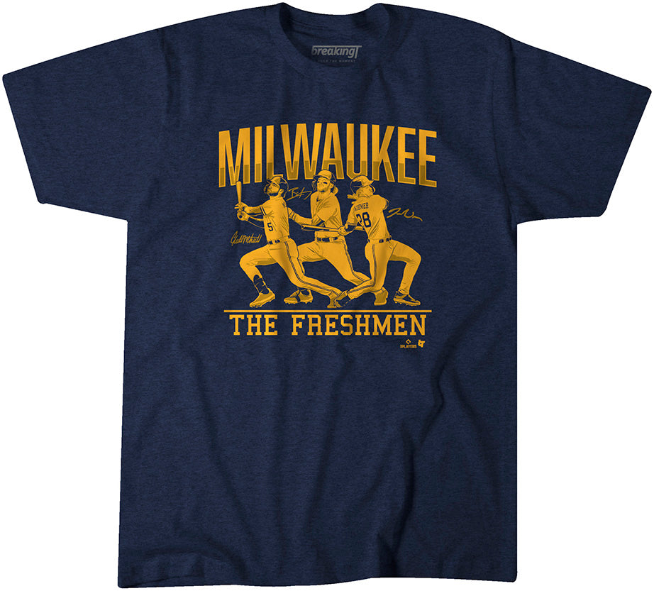 Brice Turang, Joey Wiemer, & Garrett Mitchell: The Freshmen, Adult T-Shirt / Small - MLB - Sports Fan Gear | breakingt