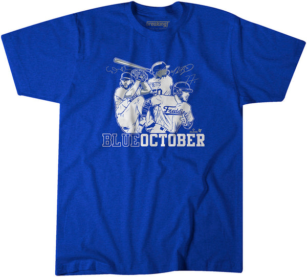 Mookie Betts, Freddie Freeman, & Clayton Kershaw: Blue October, Adult T-Shirt / Small - MLB - Sports Fan Gear | breakingt