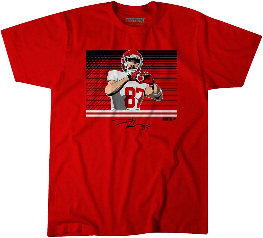 Travis Kelce: Throw Up the Heart Hands Adult T-Shirt