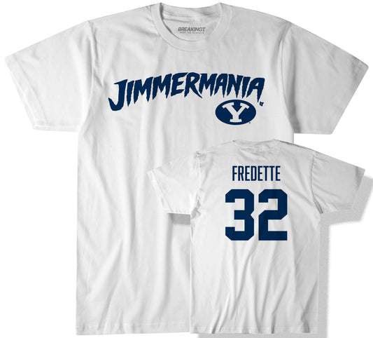 BYU Basketball: Jimmer Fredette Jimmer Mania - White t-shirt - college basketball fan gear - Utah - BreakingT apparel
