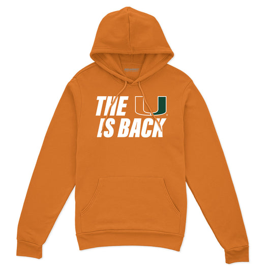 Miami Hurricanes: The U is Back - Orange hoodie - college all sports fan gear - Florida - BreakingT apparel