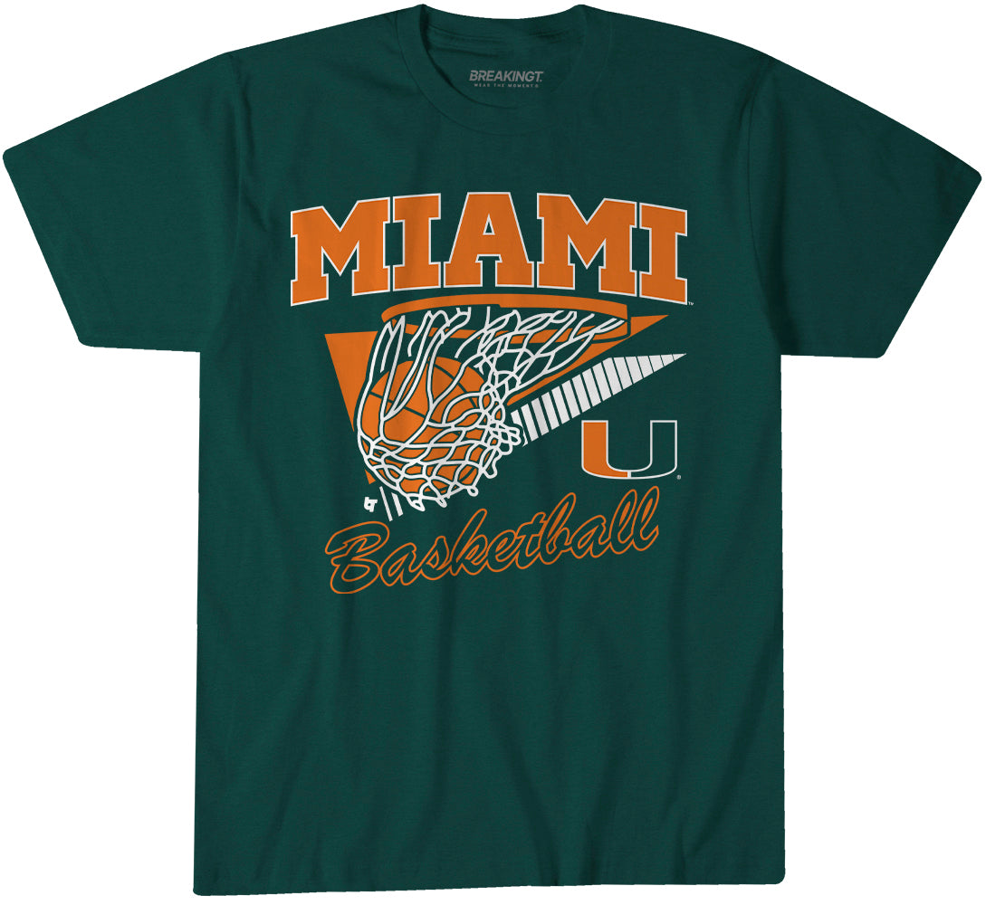 Miami Basketball: Retro Swish - Forest Green t-shirt - college basketball fan gear - Florida - BreakingT apparel