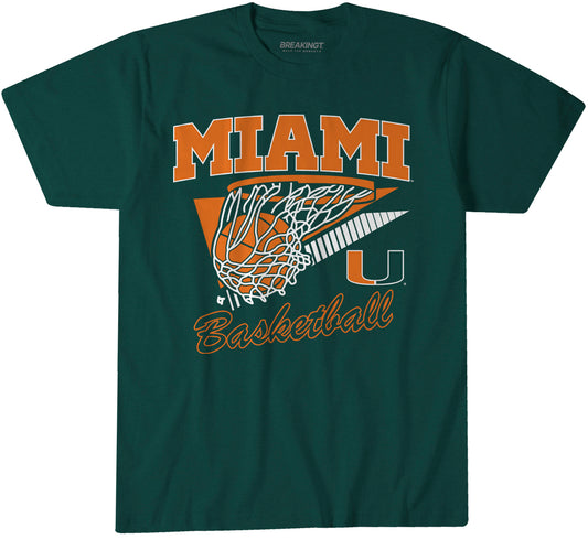Miami Basketball: Retro Swish - Forest Green t-shirt - college basketball fan gear - Florida - BreakingT apparel
