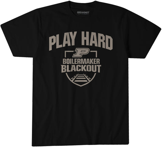 Purdue Basketball: Blackout Play Hard – Black t-shirt – college basketball fan gear – Indiana – BreakingT apparel