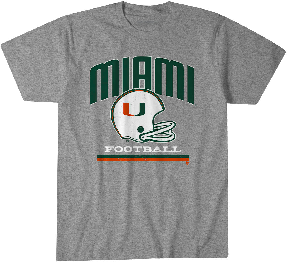 Miami Football: Vintage Helmet - Heather Gray t-shirt - college football fan gear - Florida - BreakingT apparel