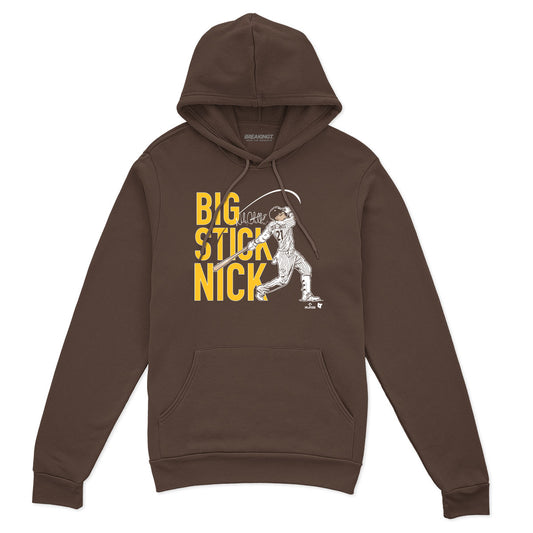 Nick Castellanos: Big Stick Nick San Diego - Brown hoodie - pro baseball fan gear - San Diego - Nick Castellanos design - BreakingT apparel