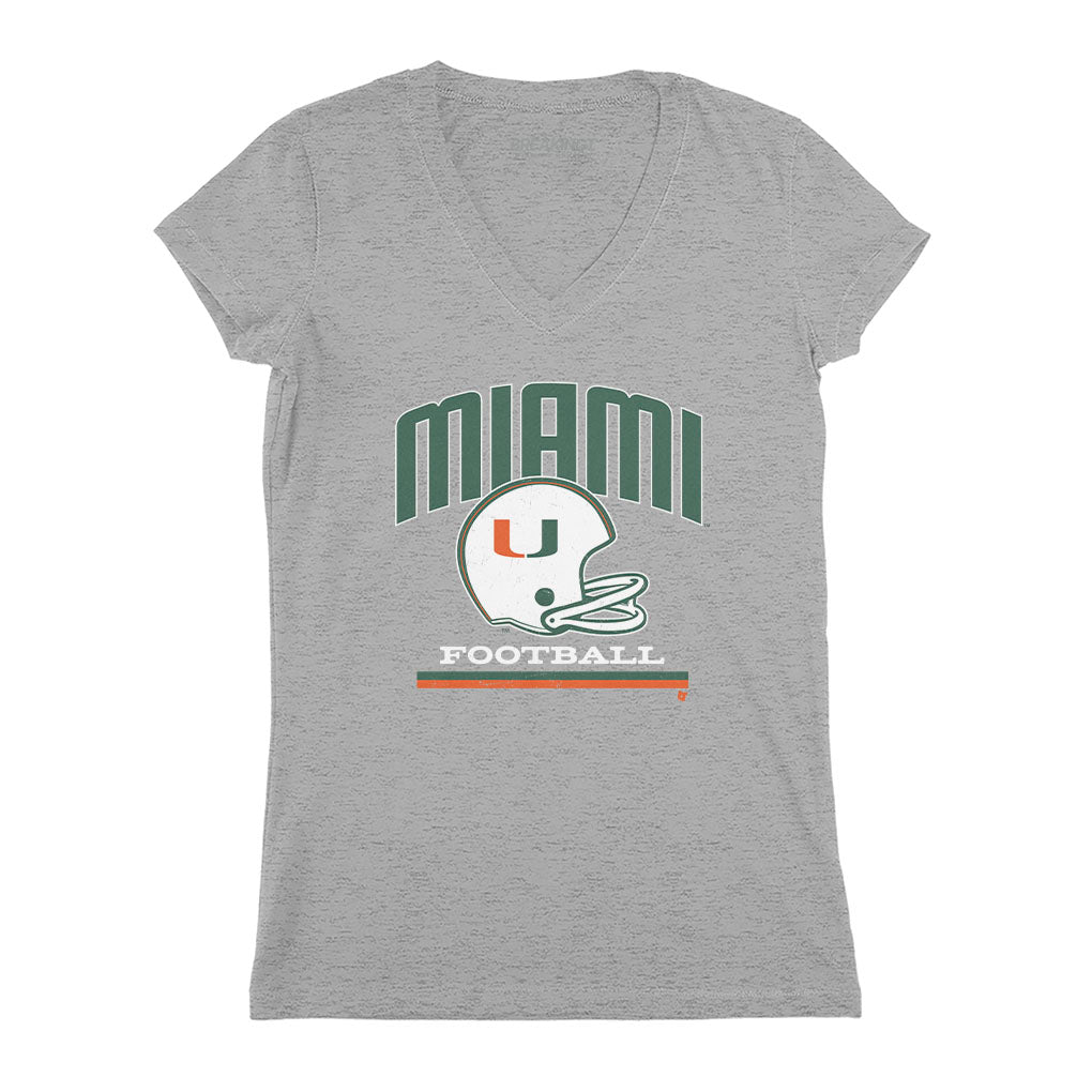 Miami Football: Vintage Helmet - Heather Gray v-neck t-shirt - college football fan gear - Florida - BreakingT apparel