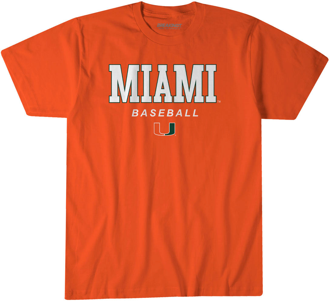 Miami Baseball: Wordmark & Logo - Orange t-shirt - college baseball fan gear - Florida - BreakingT apparel