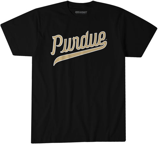 Purdue Boilermakers: Black Script Logo - Black t-shirt - college all sports fan gear - Indiana - BreakingT apparel