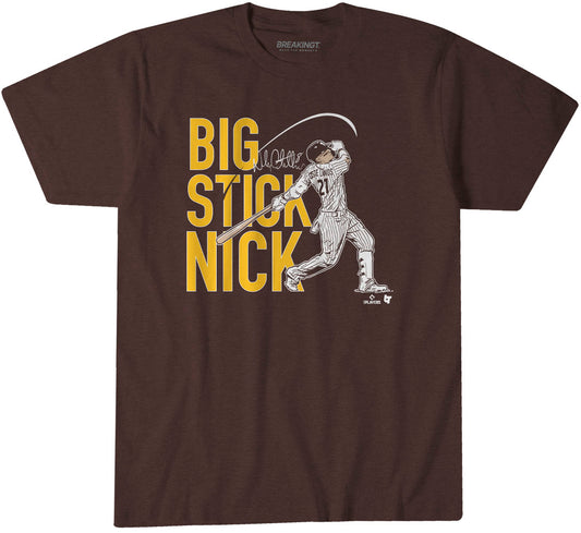 Nick Castellanos: Big Stick Nick San Diego - Brown t-shirt - pro baseball fan gear - San Diego - Nick Castellanos design - BreakingT apparel