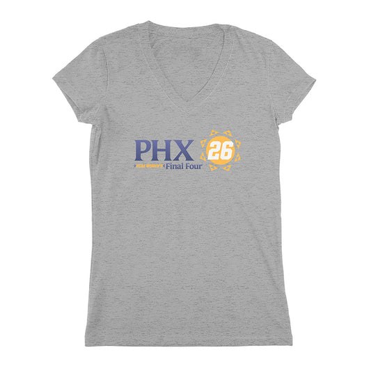 2026 NCAA Women's Final Four Type Treatment - Heather Gray v-neck t-shirt - college basketball fan gear - BreakingT apparel