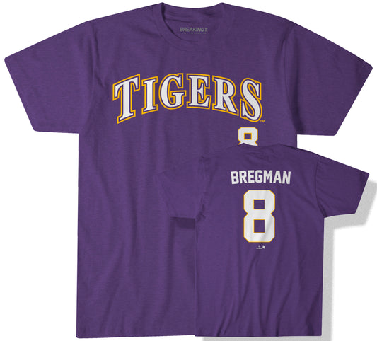 LSU Baseball: Alex Bregman 8 - Purple t-shirt - college baseball fan gear - Louisiana - Alex Bregman design - BreakingT apparel
