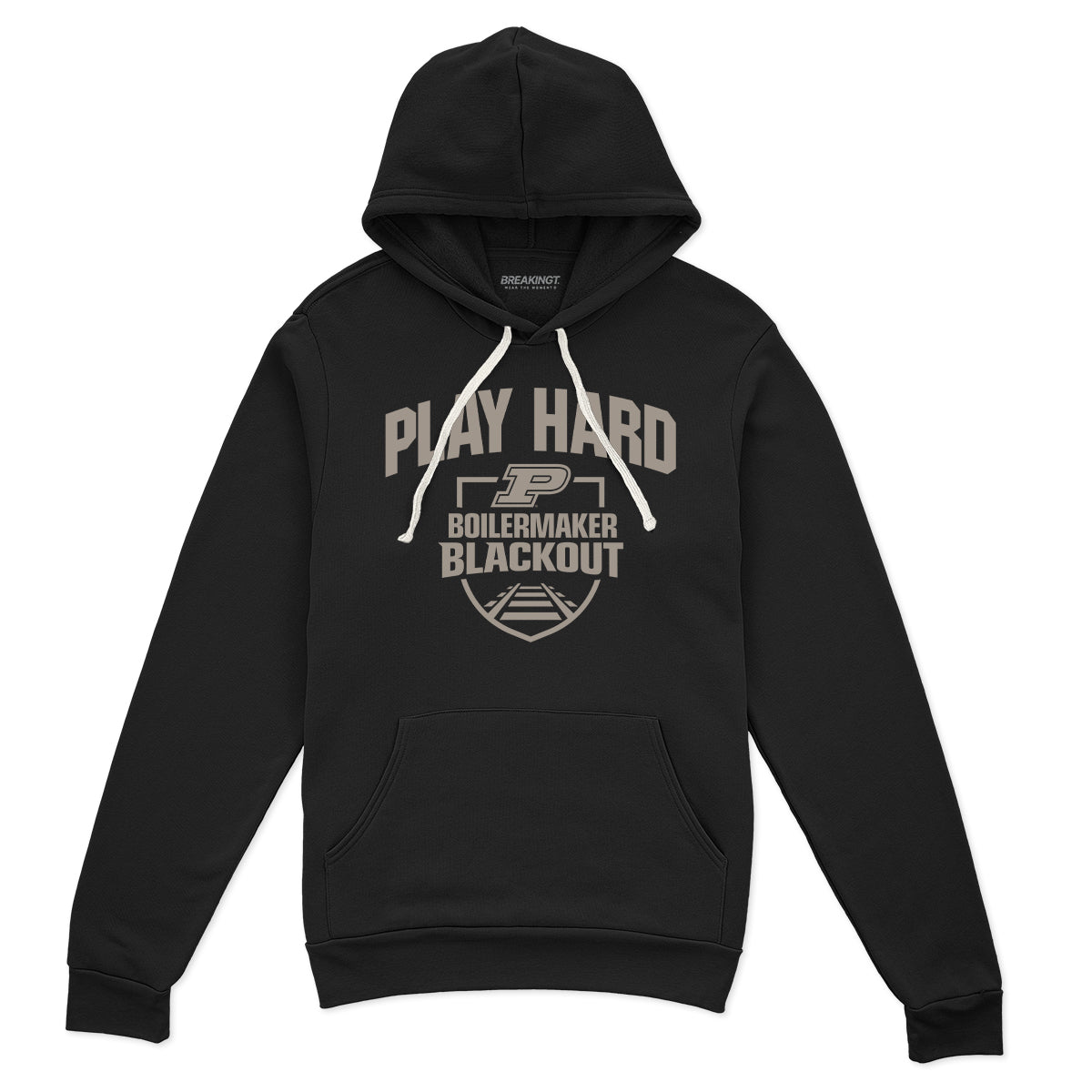 Purdue Basketball: Blackout Play Hard – Black hoodie – college basketball fan gear – Indiana – BreakingT apparel