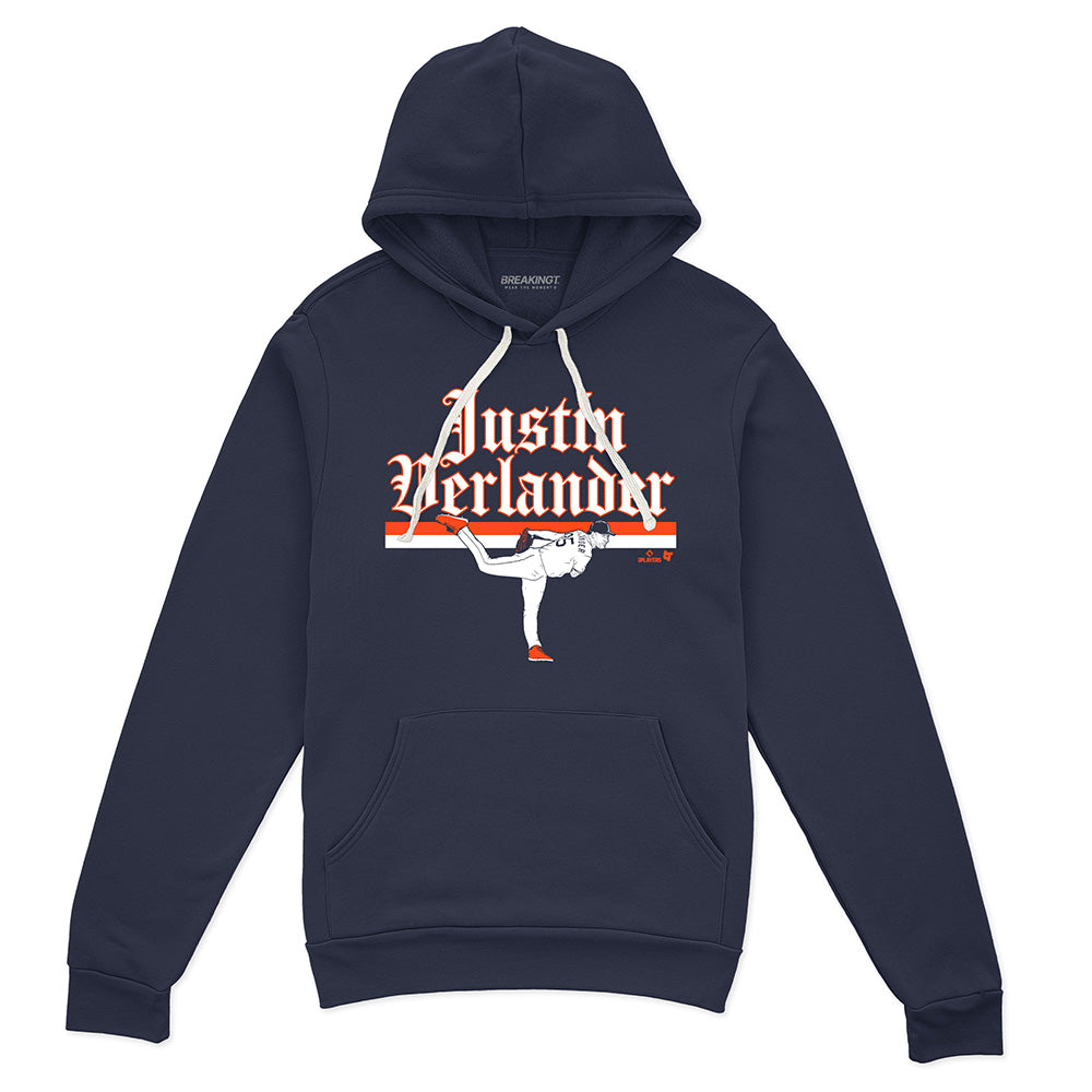 Justin Verlander: Detroit Ace Pose - Navy hoodie - pro baseball fan gear - Detroit - Justin Verlander design - BreakingT apparel