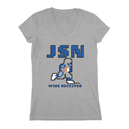 Jaxon Smith-Njigba: Retro Baller - Heather Gray v-neck t-shirt - pro football fan gear - Seattle - BreakingT apparel