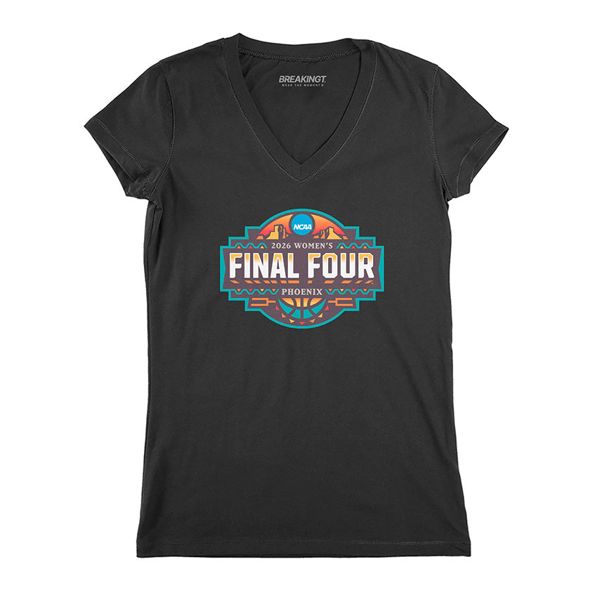 2026 NCAA Women's Final Four Logo - Black v-neck t-shirt - college basketball fan gear - BreakingT apparel