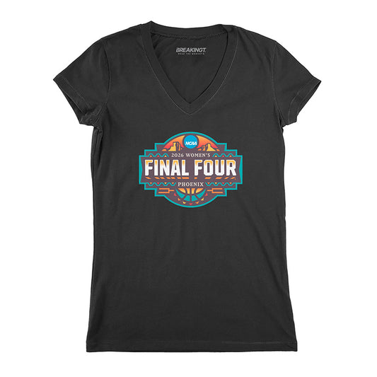 2026 NCAA Women's Final Four Logo - Black v-neck t-shirt - college basketball fan gear - BreakingT apparel