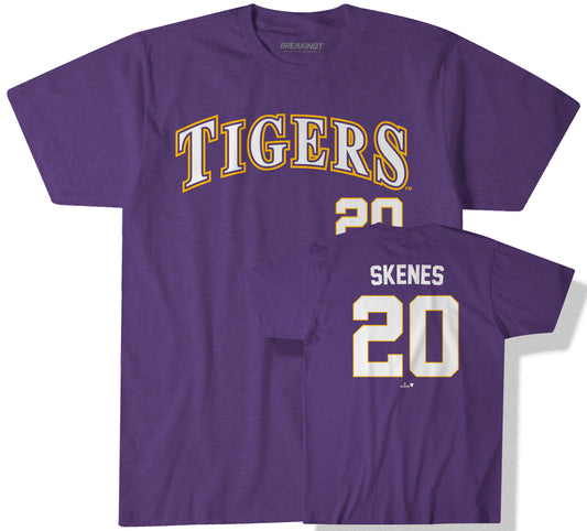 LSU Baseball: Paul Skenes 20 - Purple t-shirt - college baseball fan gear - Louisiana - Paul Skenes design - BreakingT apparel