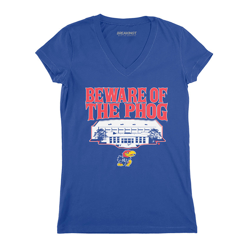 Kansas Basketball: Beware Of The Phog - Royal v-neck t-shirt - college basketball fan gear - Kansas City - BreakingT apparel
