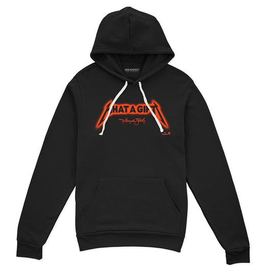 Harrison Bader: What a Gift San Francisco Text – Black hoodie – pro baseball fan gear – San Francisco – Harrison Bader design – BreakingT apparel