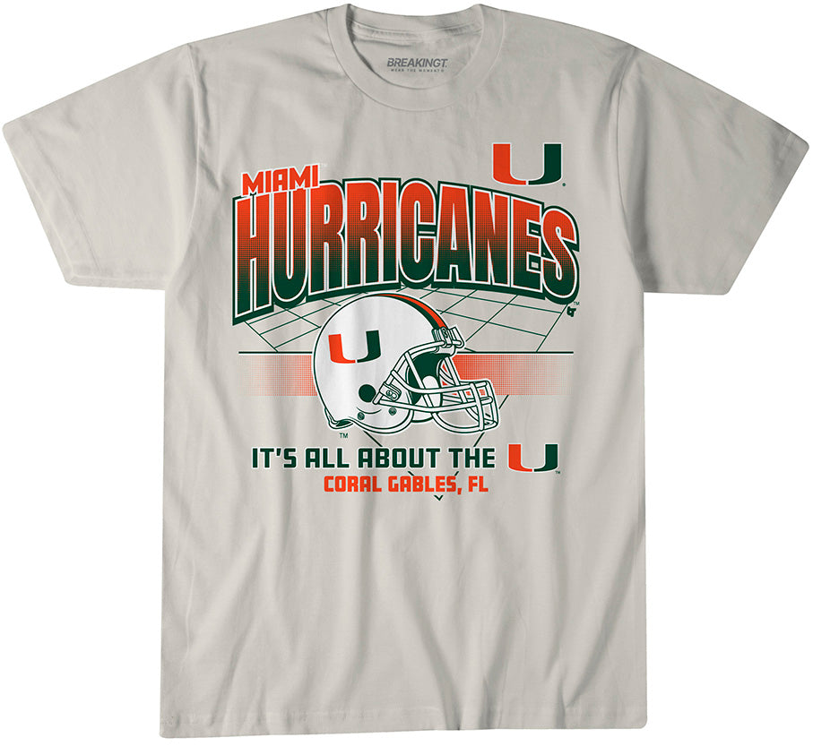Miami Football: Helmet Grid - Off White t-shirt - college football fan gear - Florida - BreakingT apparel