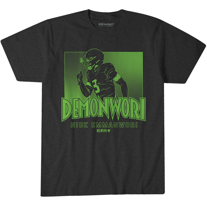 Nick Emmanwori: Demonwori - Charcoal t-shirt - pro football fan gear - Seattle - BreakingT apparel