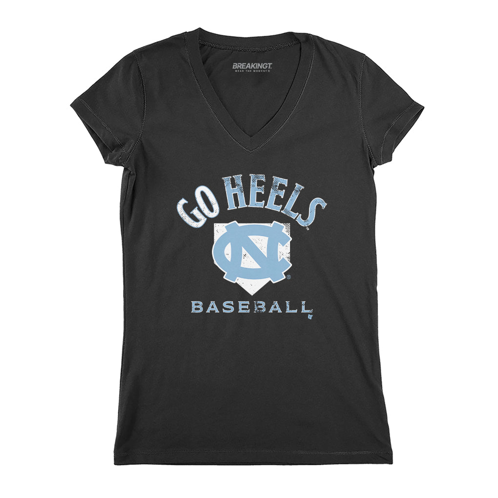 UNC Baseball Home Plate - Black v-neck t-shirt - college baseball fan gear - Carolina - BreakingT apparel