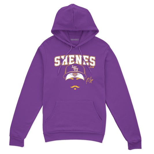 LSU Baseball: Paul Skenes Stache Pro - Purple hoodie - college baseball fan gear - Louisiana - Paul Skenes design - BreakingT apparel