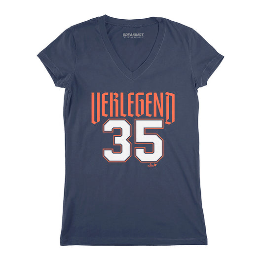 Justin Verlander: Detroit Verlegend - Navy v-neck t-shirt - pro baseball fan gear - Detroit - Justin Verlander design - BreakingT apparel