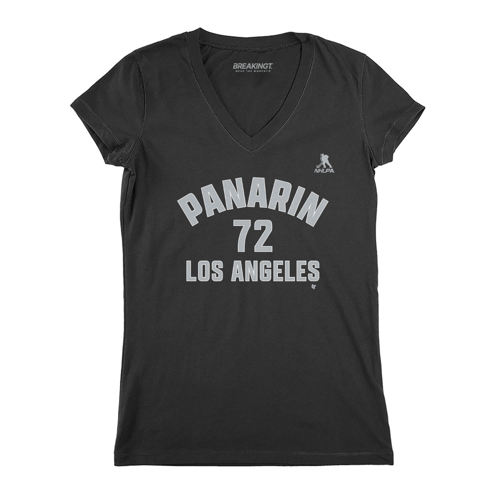 Artemi Panarin: LA Name & Number - Black v-neck t-shirt - pro hockey fan gear - Los Angeles - BreakingT apparel