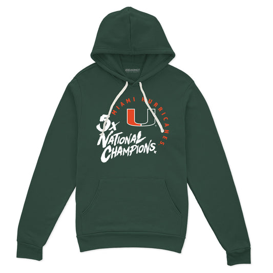 Miami Football: Five-Time National Champions - Forest Green hoodie - college football fan gear - Florida - BreakingT apparel