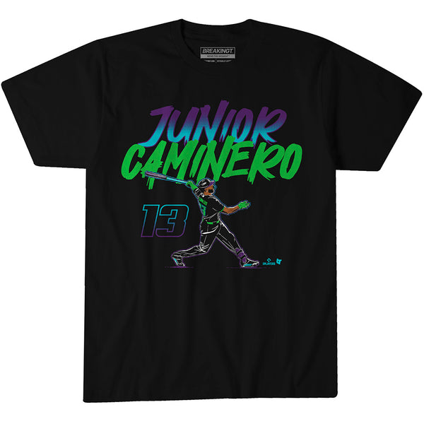 Junior Caminero: Slugger Swing Number Shirt, Tampa - MLBPA x BreakingT