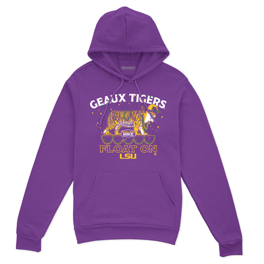 LSU Tigers: Mardi Gras Mike Float - Purple hoodie - college other fan gear - Louisiana - BreakingT apparel