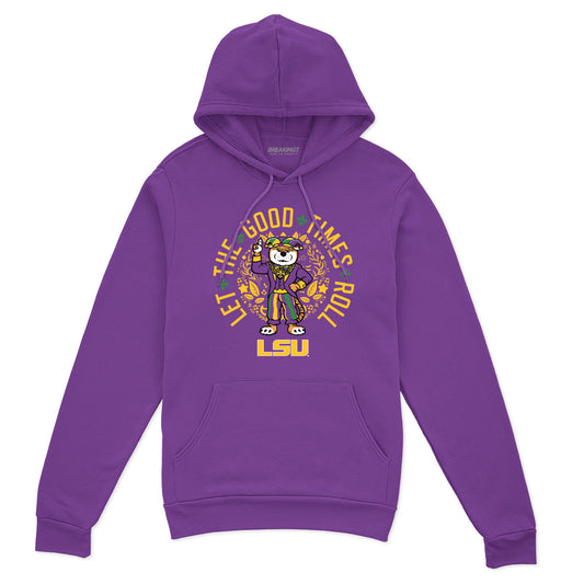 LSU Tigers: Mardi Gras Mike Mascot - Purple hoodie - college all sports fan gear - Louisiana - BreakingT apparel