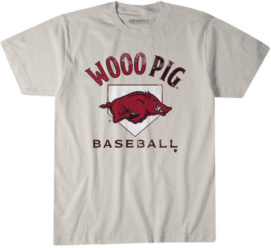 Arkansas Baseball: Home Plate – Off White t-shirt – college baseball fan gear – Arkansas – BreakingT apparel