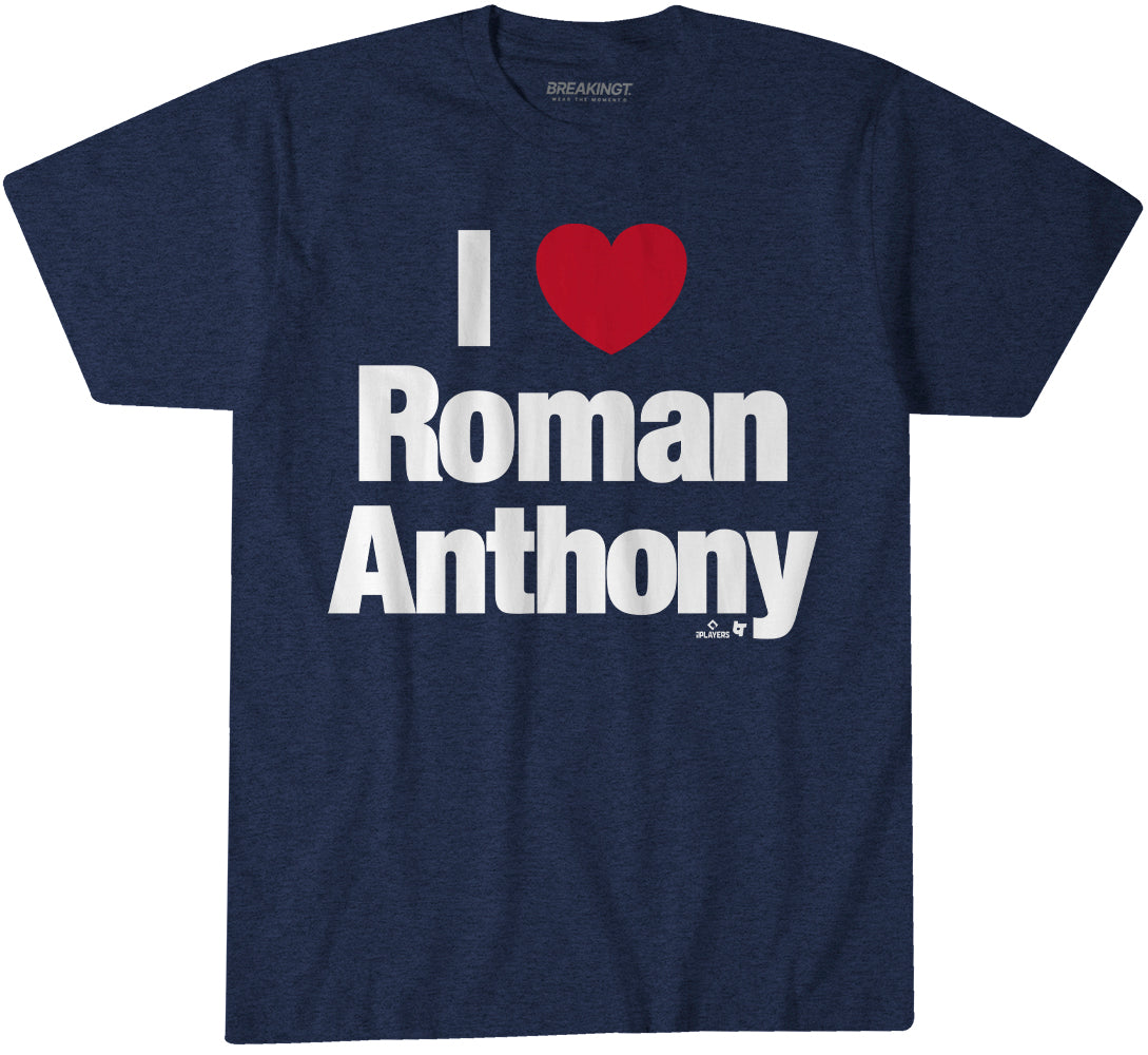 I Heart Roman Anthony - Navy t-shirt - pro baseball fan gear - Boston - Roman Anthony design - BreakingT apparel