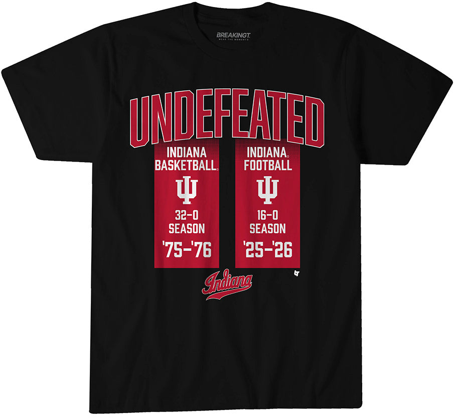 Indiana Hoosiers: Undefeated Football And Basketball Seasons - Black t-shirt - college football fan gear - Indiana - BreakingT apparel