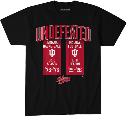 Indiana Hoosiers: Undefeated Football And Basketball Seasons - Black t-shirt - college football fan gear - Indiana - BreakingT apparel