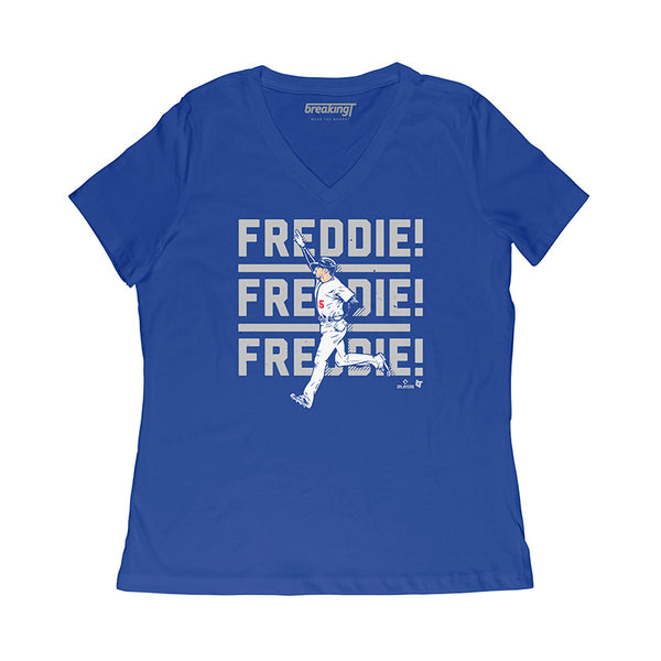 Freddie Freeman: Freddie! Freddie! Freddie! La, Women's V-Neck T-Shirt / Small - MLB - Sports Fan Gear | breakingt