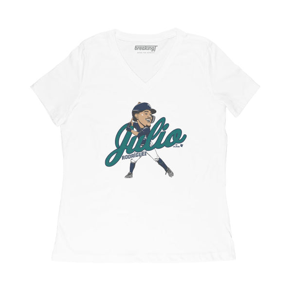 Julio Rodriguez: Caricature, Women's V-Neck T-Shirt / Extra Large - MLB - Sports Fan Gear | breakingt